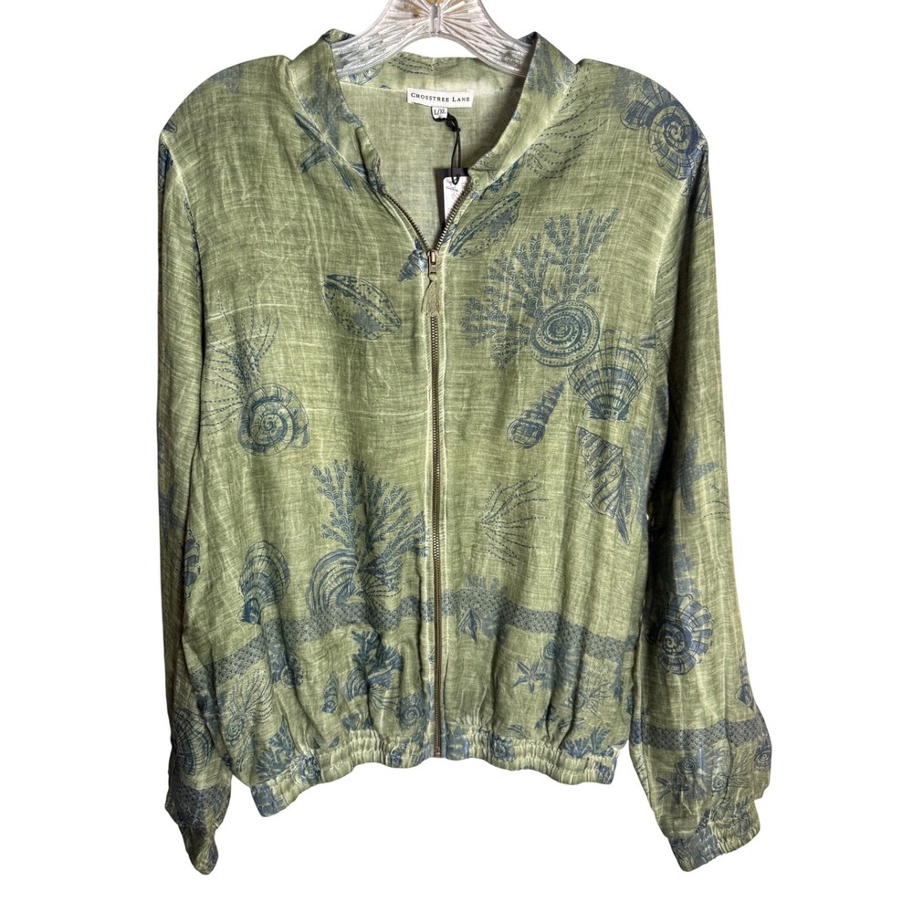 NWT Crosstree Lane Jacket Womens L/XL Green 100% Cotton Coastal Seashell Zip Up